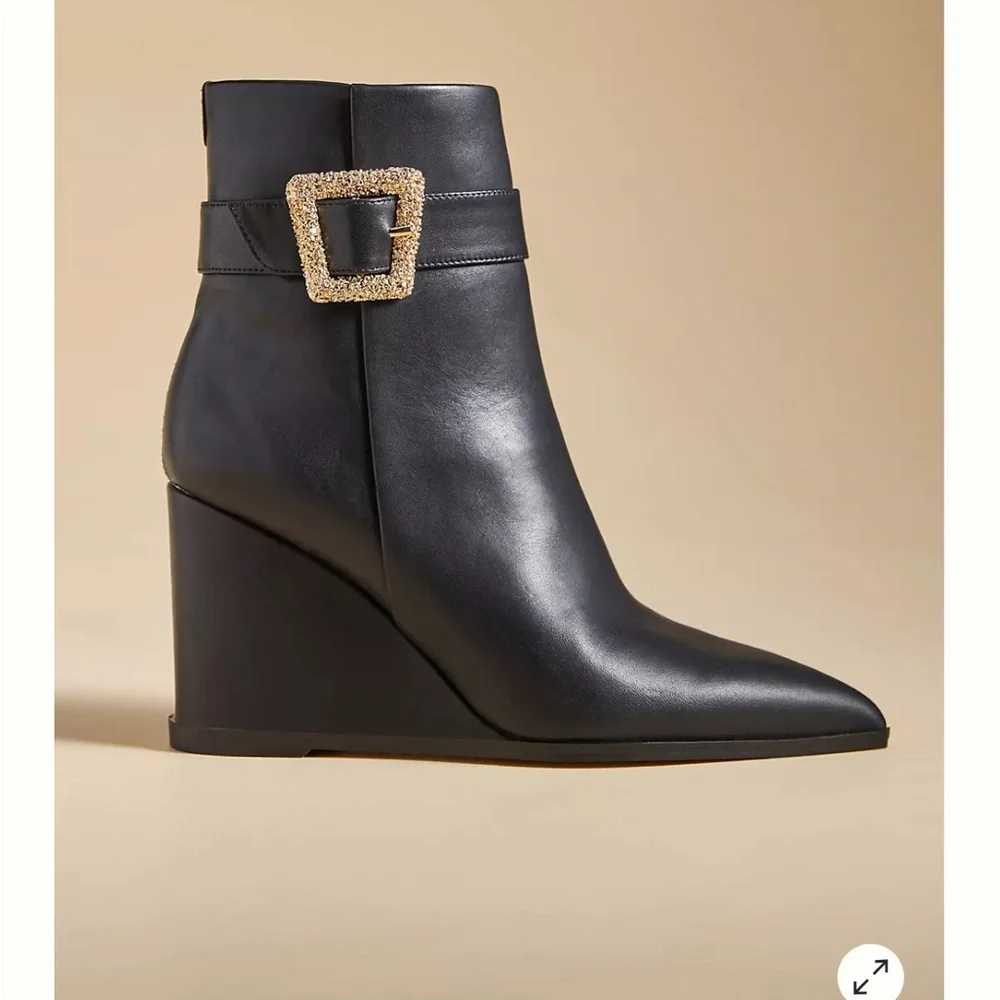 Sam Edelman Black Ankle Boots with Gold Buckle - Picture 8 of 13
